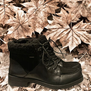 GEOX respira,rawelle ABX Italian leather & suede shearling trim Boots, Black 7.5